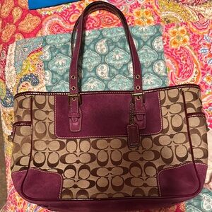 Coach Signature Canvas and Leather Tote Bag - Purple